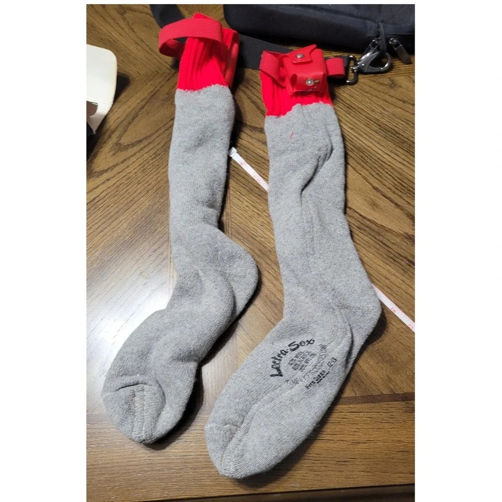 Vintage Lectra-Sox Battery Heated Socks Grey Red Model LS-3 Wool Blend Sz 12-13